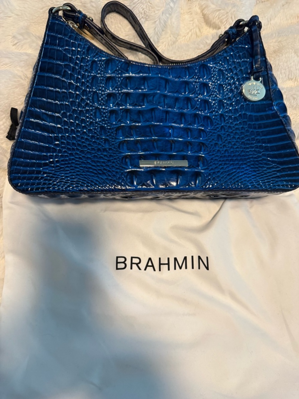 Brahmin Shiny bright blue Croc shoulder bag (either an Esme or Tabitha style)